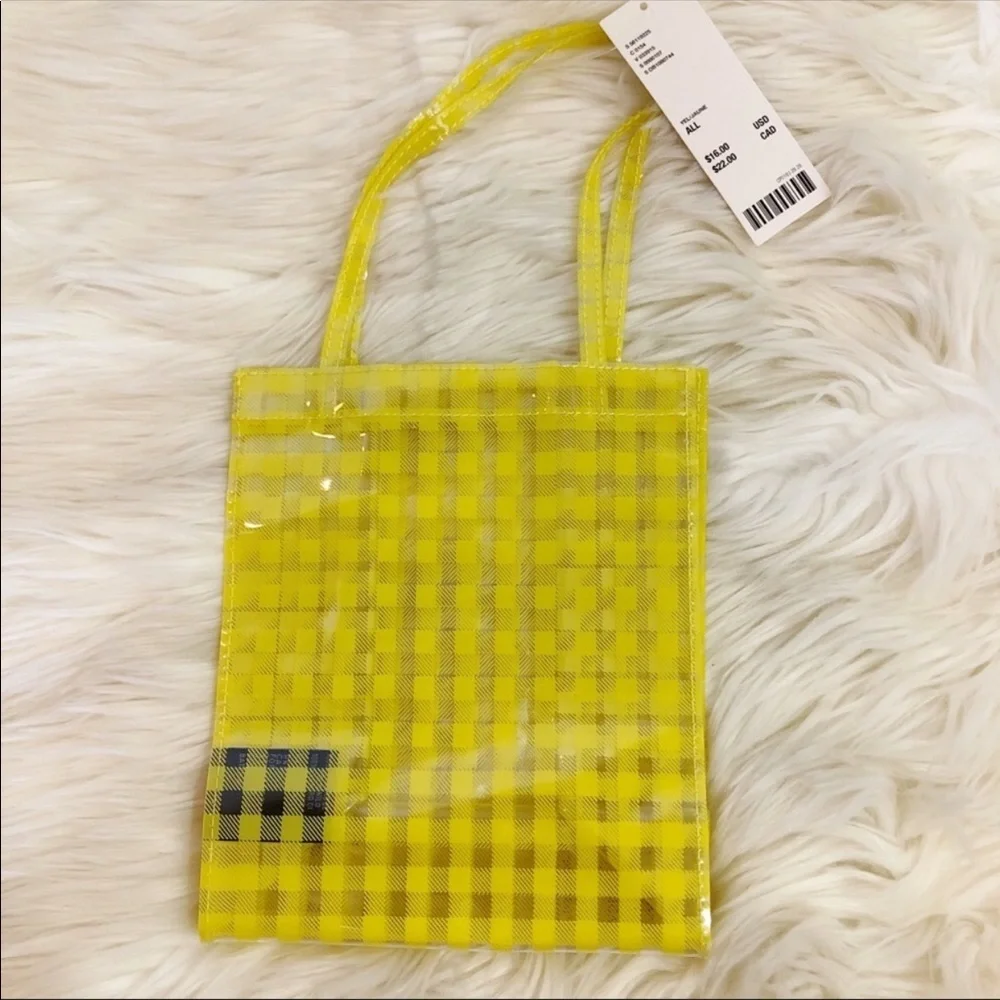 $3/20 Urban Outfitters Yellow Hello Gingham Plaid Printed Clear Mini Tote Bag - Picture 6 of 8